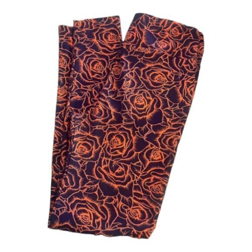 Lularoe Navy Blue Orange Beauty & the Beast Roses Leggings Size O/S EUC #6064